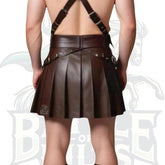 Men's Leather Brown Pleated Kilt – Handmade Genuine Leather Gladiator Kilt